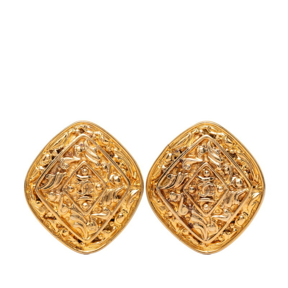 CHANEL Gold Diamond Logo Earrings